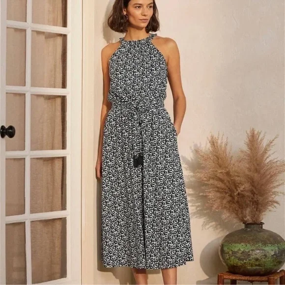 Boden | Dresses | Boden Halter Neck Jersey Midi Dress Black White 2 |  Poshmark